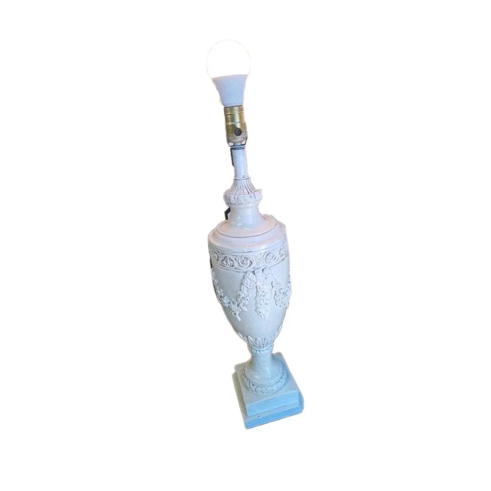Large Carved Decorative Cream Colored Neoclassical Style Table Lamp